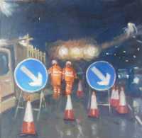 Picture of the Week: Road works on Psalter Lane earlier this year, men working at night in their high visibility cloths.