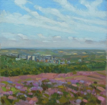 Picture of the Week: <p>Each year I like to paint the new heather on the moors. I sat above Ringinglow in the sun looking down on the City listening to the cluck of the grouse and occasional cricket. Perfect !</p>
