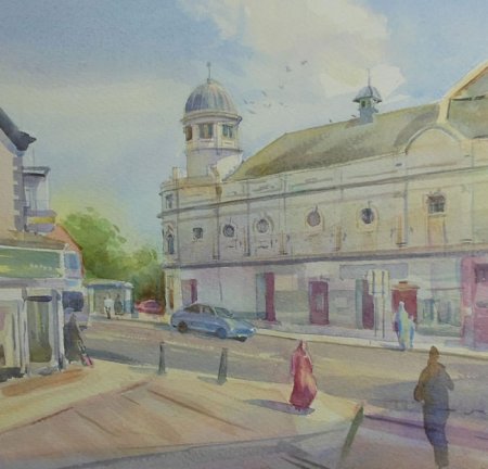 Picture of the Week: <p>The old abbeydale cinema, painted on a sunny afternoon. I was surrounded by local youth while painting this picture who made usefull suggestions as to whom should appear in it.</p>
