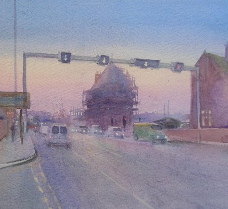 Picture of the Week: <p>Driving home last Wednesday the view of the sunset from Queens Road was quite dramatic. I sketched it the next day and painted from memory.</p>