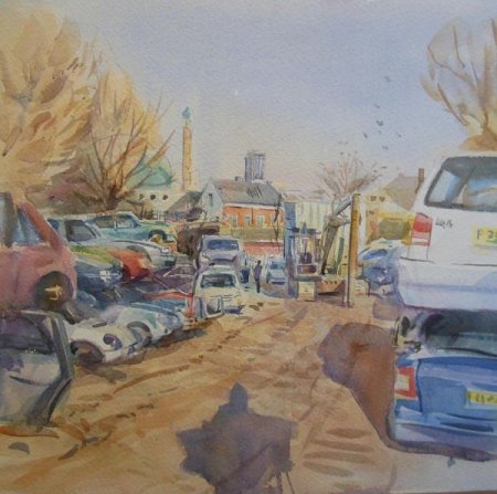 Picture of the Week: <p>Standing in the yard of Heeley auto breakers, one can see the St Pauls tower in the distance. This subject was full of interesting shapes and one can see the shadow of the artist painting if you look carefully. My thanks to Duncan of KR Autos who let me stand in his frosty yard on Tuesday.</p><p>There have been a few problems with the website and images are not appearing in the e mail. Please let me know if this happens to you. Thanks.</p>