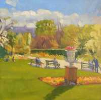 Picture of the Week: <p>Back in the Botanical Gardens again, this time an oil study of people sitting on the benches in the warm sunshine that we have had recently.</p>