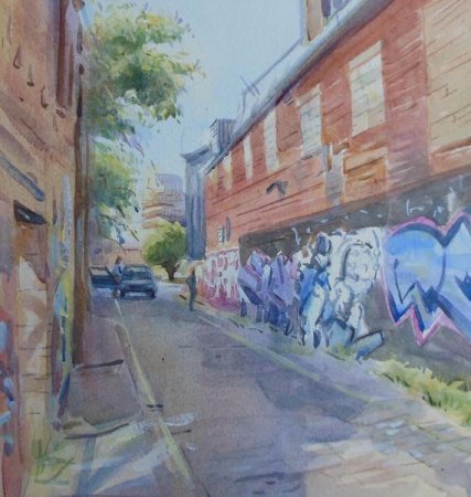 Picture of the Week: <p>Around Sidney St in the City centre, it seems to be the area where street artists work up their designs. I found this alley which was quiet to begin with, but became surprisingly busy. Taxi drivers park at the end while waiting for fares.</p>